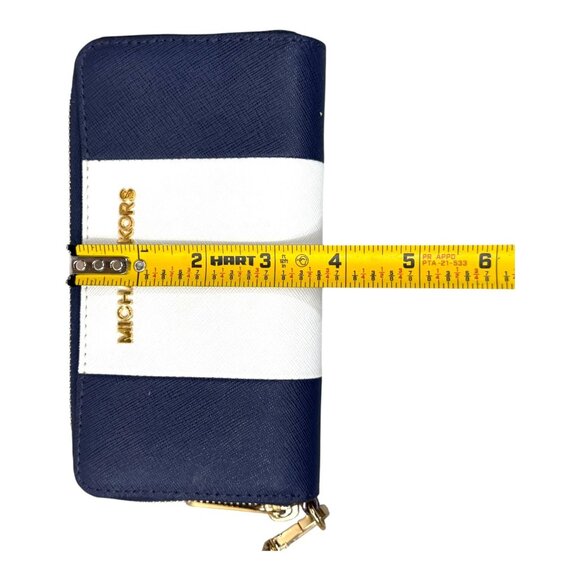 Michael Kors Navy Blue White Stripe Jet Set Leather Wallet Wristlet Compact EUC - Picture 6 of 10